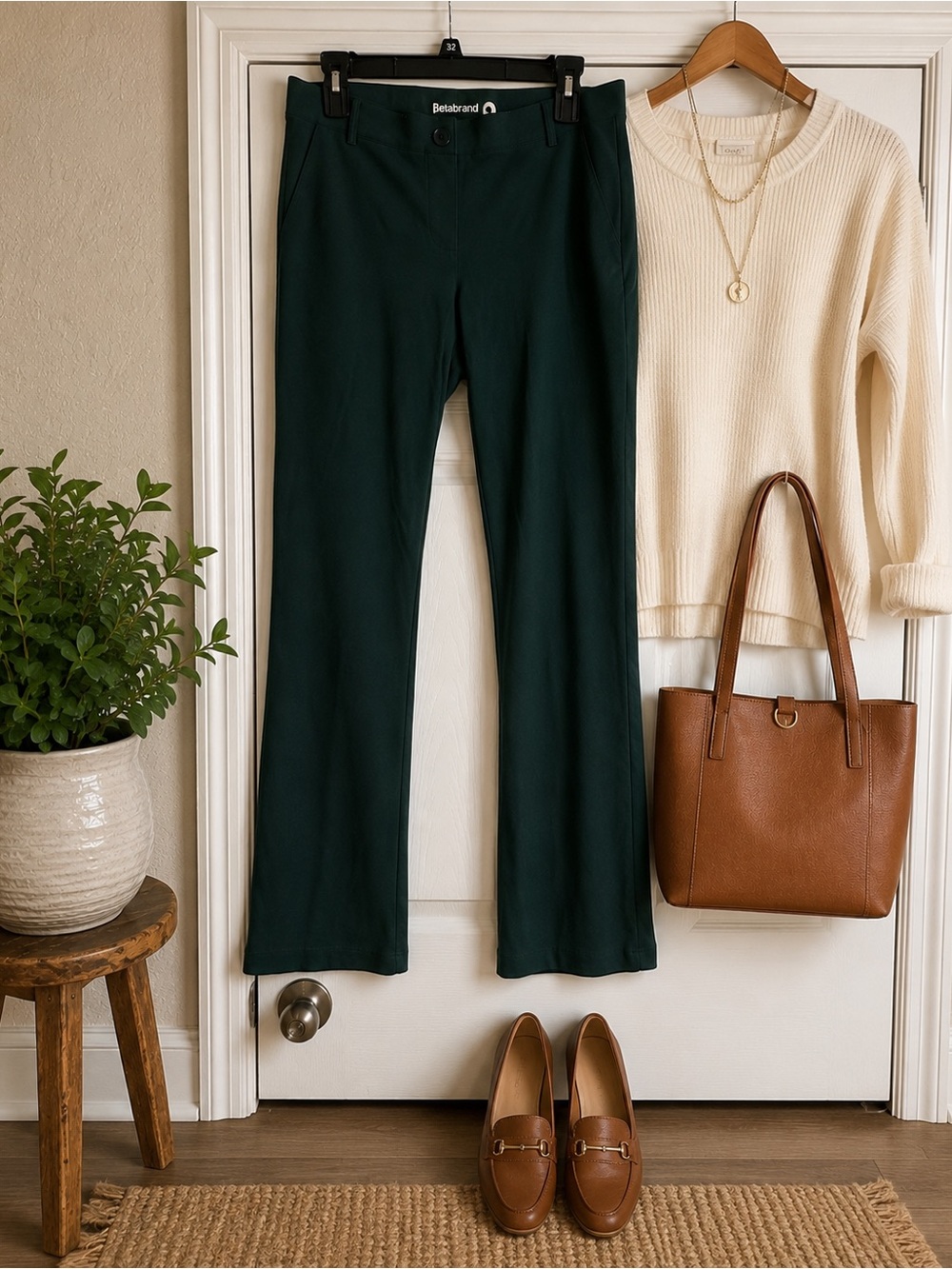 Betabrand Dark Green Boot Cut Stretch Pants